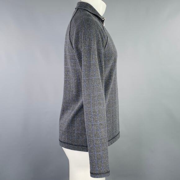 DRIES VAN NOTEN Size S Black Charcoal Glenplaid Cotton Blend 1/4 Zip Pullover - Picture 3 of 6